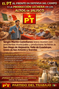 Productores lecheros de Los Altos de Jalisco dialogan sobre el precio justo de la leche y su comercialización.Imagen que representa la defensa del trabajo rural y la importancia de la producción lechera para la alimentación.
La leche como símbolo de soberanía alimentaria y de la lucha por condiciones dignas para el campo.