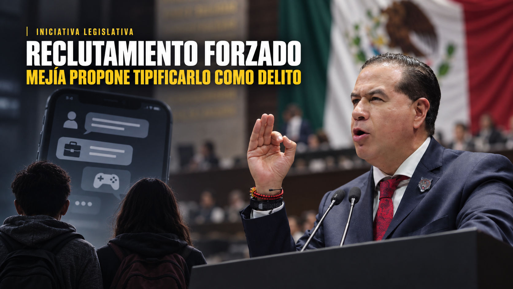 Ricardo Mejía Berdeja presenta una propuesta legislativa para tipificar el reclutamiento forzado y proteger a niñas, niños, adolescentes y jóvenes.