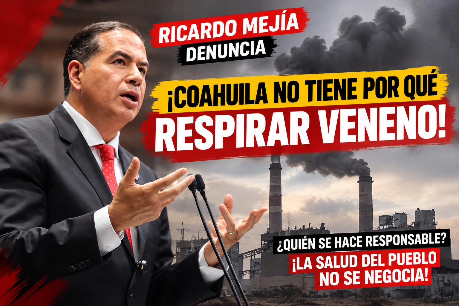 Ricardo Mejía denuncia reportes de contaminación relacionados con las termoeléctricas de Nava, Coahuila, y solicita investigar las emisiones y sus posibles efectos ambientales.