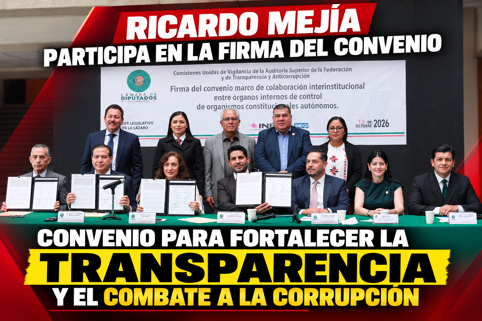 Texto alternativo para imagen: Ricardo Mejía Berdeja participa en la firma del Convenio Marco de Colaboración Interinstitucional entre comisiones de la Cámara de Diputados y órganos internos de control de organismos constitucionales autónomos.