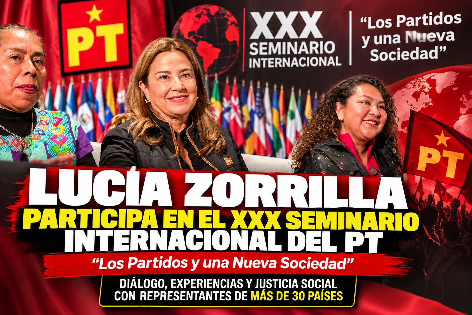 Texto alternativo para imagen: Lucía Zorrilla durante su participación en el XXX Seminario Internacional “Los Partidos y una Nueva Sociedad”, organizado por el Partido del Trabajo en Ciudad de México.