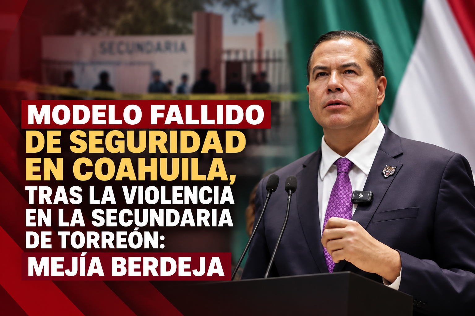 Ricardo Mejía Berdeja fija posicionamiento sobre el ataque ocurrido en la Secundaria General Número 13 del ejido La Unión de Torreón y plantea revisar las políticas de prevención y seguridad en Coahuila.