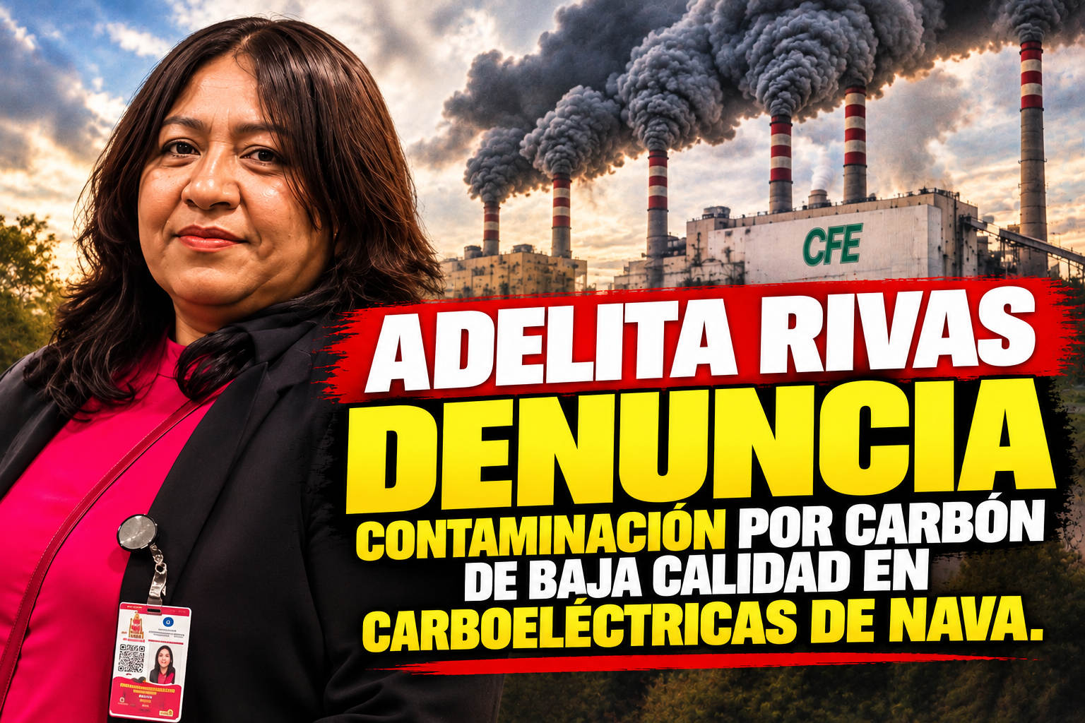 Adelita Rivas denuncia contaminación relacionada con las carboeléctricas José López Portillo y Carbón II de CFE en Nava, Coahuila.